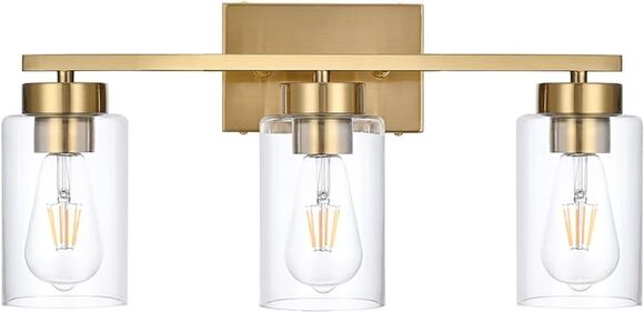 Unbranded Other - Modern Brushed Gold 3-Light Bathroom Vanity Light with Clear Glass Shades